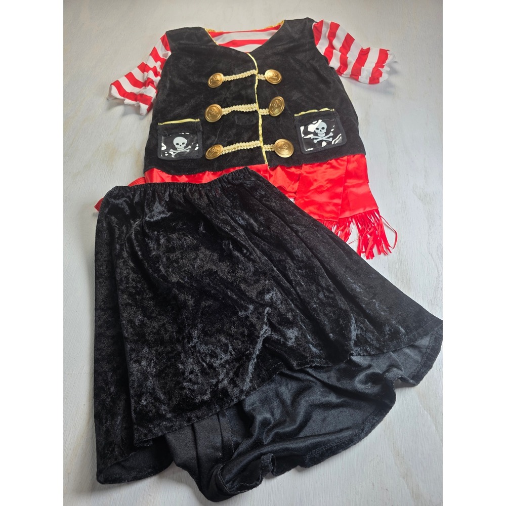 Melissa & Doug Pirate Costume Kids Role Play Set Vest Skirt Ages 3-6 Black Red